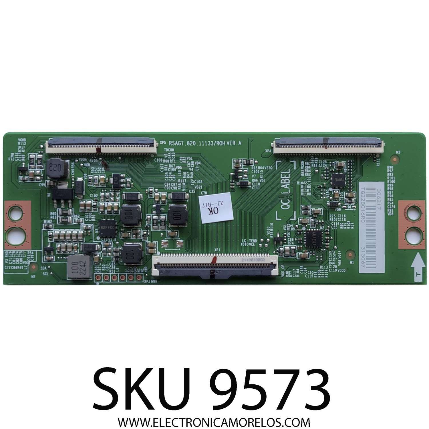 T-CON PARA TV HISENSE / NUMERO DE PARTE 306217 / RSAG7.820.11133/ROH VER.A / 313067 / H41802PNJ52A2 / PANEL'S HD650Y1U51-T0L2\GM\MCKD3A\ROH / HD650Y1U51-T0LG\SM\MCKD3A\ROH / DISPLAY T650QVN07.5 / MODELOS 65A6H / 65A65K 65A53FUA